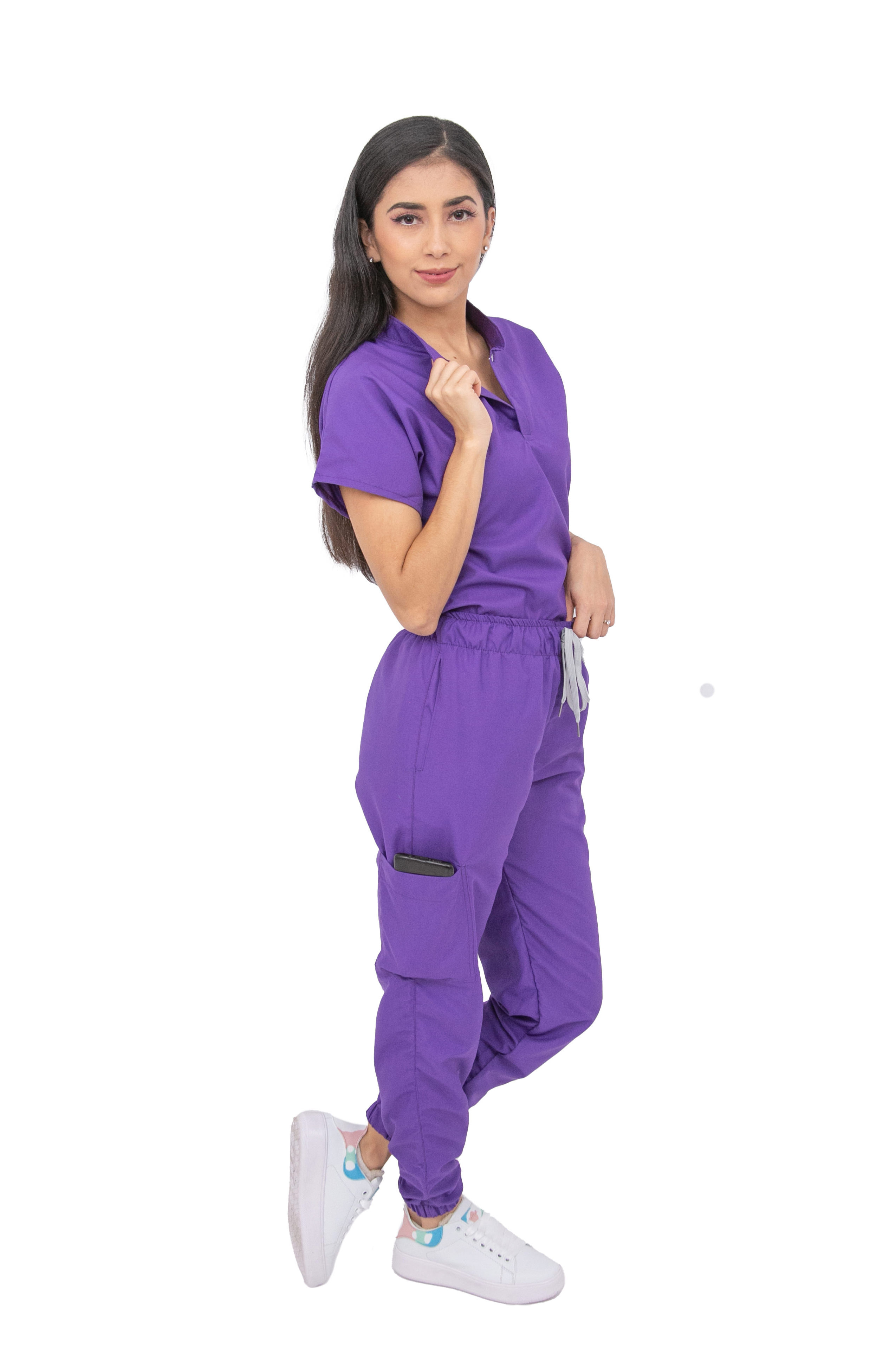 Women's Surgical Jogger Purple Scrub Set, Short Sleeve Mao-Neck Top and Jogger Pants (Custom)