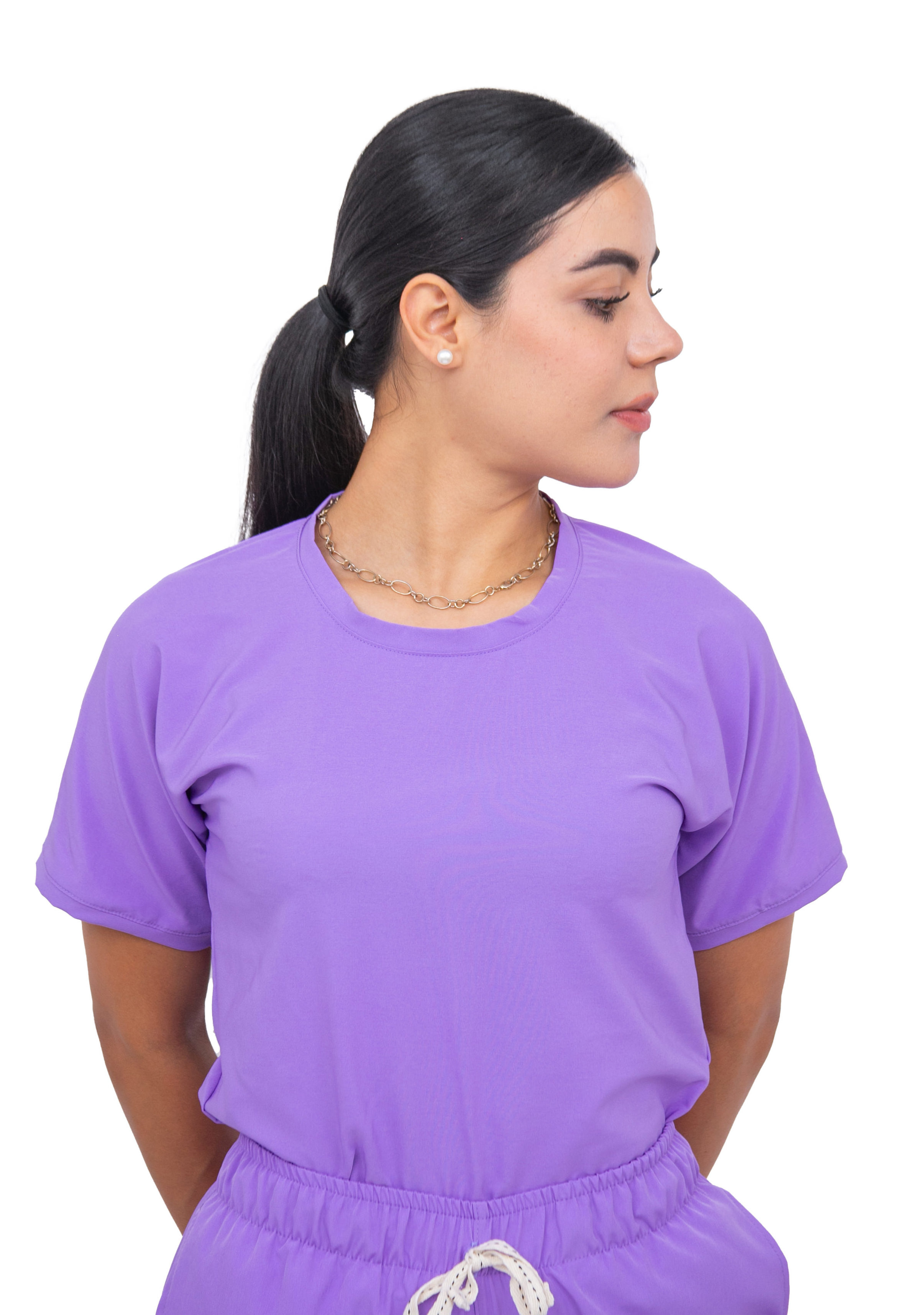 Surgical Scrubs - Women Stretch Antifluid Lilac Scrubs Set with Jogger Pants and Short-Sleeve Round Neck (Custom)