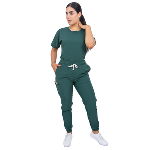 Surgical Scrubs - Women Stretch Antifluid Bottle Scrubs Set with Jogger Pants and Short-Sleeve Round Neck (Custom)