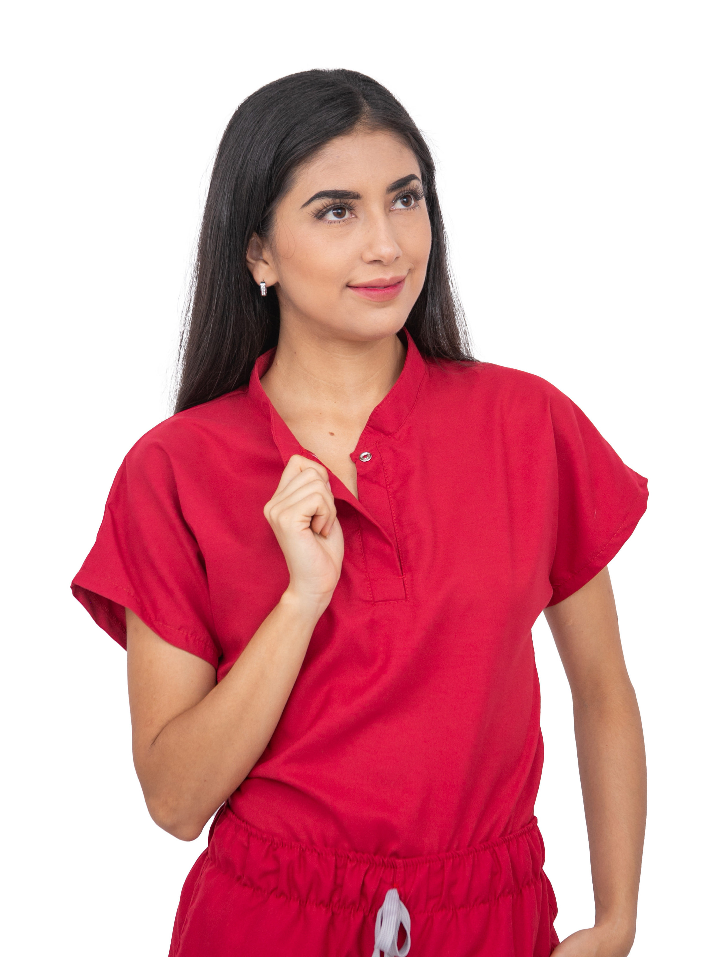 Women's Surgical Jogger Red Scrub Set, Short Sleeve Mao-Neck Top and Jogger Pants (Custom)