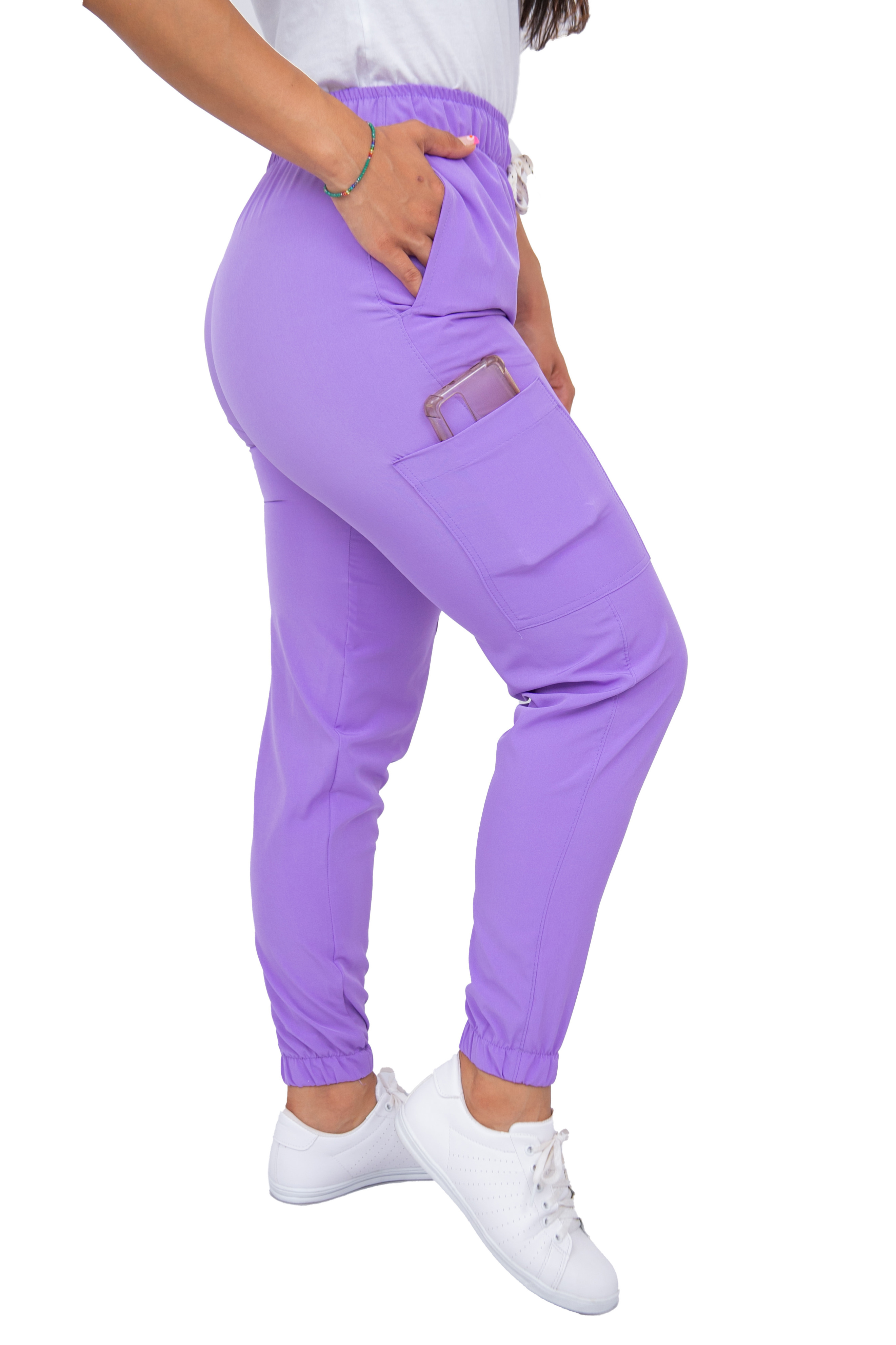 Surgical Scrubs - Women Stretch Antifluid Lilac Scrubs Set with Jogger Pants and Short-Sleeve Round Neck (Custom)