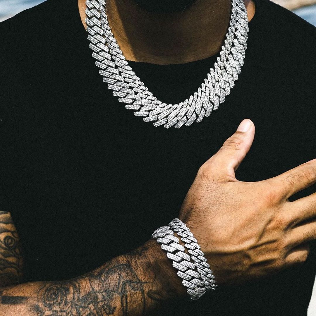 19mm wide heavy chain iced out bling diamond Curb Cuban link chain hip hop chain necklace