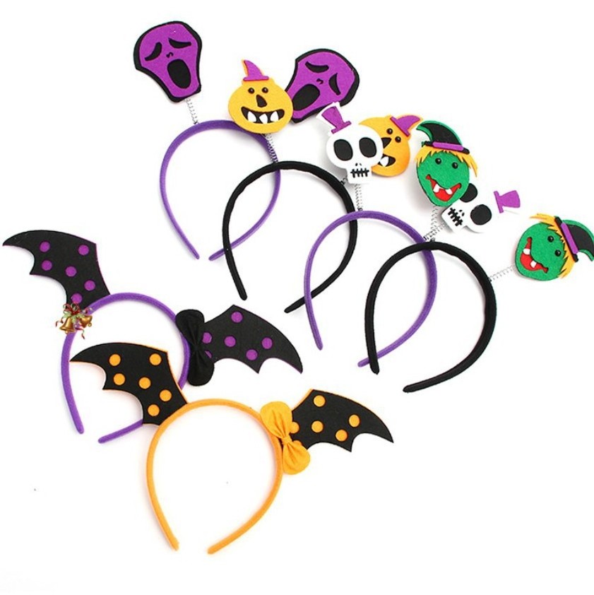 Halloween Decorations Funny Skulls Pumpkin Bat Headwear  Bands Halloween Devil Hair Hoops For Kids