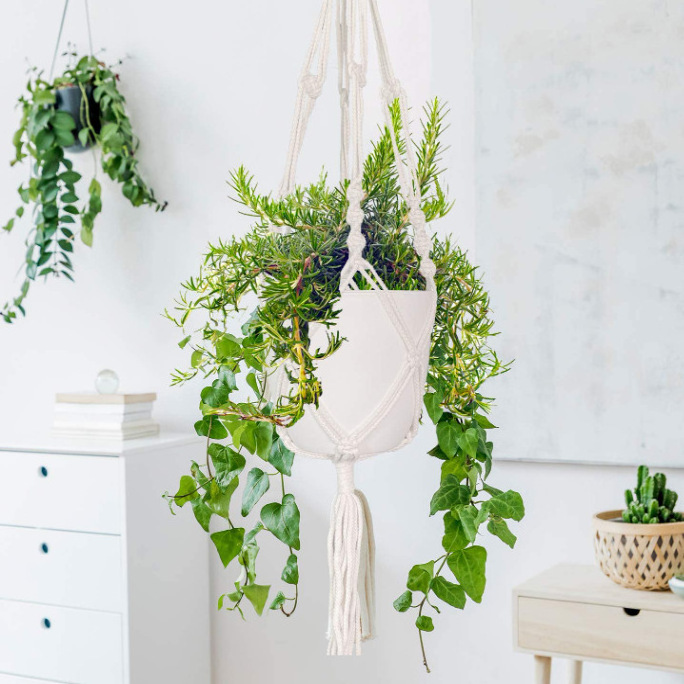 Boho Handmade Cotton Macrame Plant Hanger Macrame Planter For Home Balcony Decor