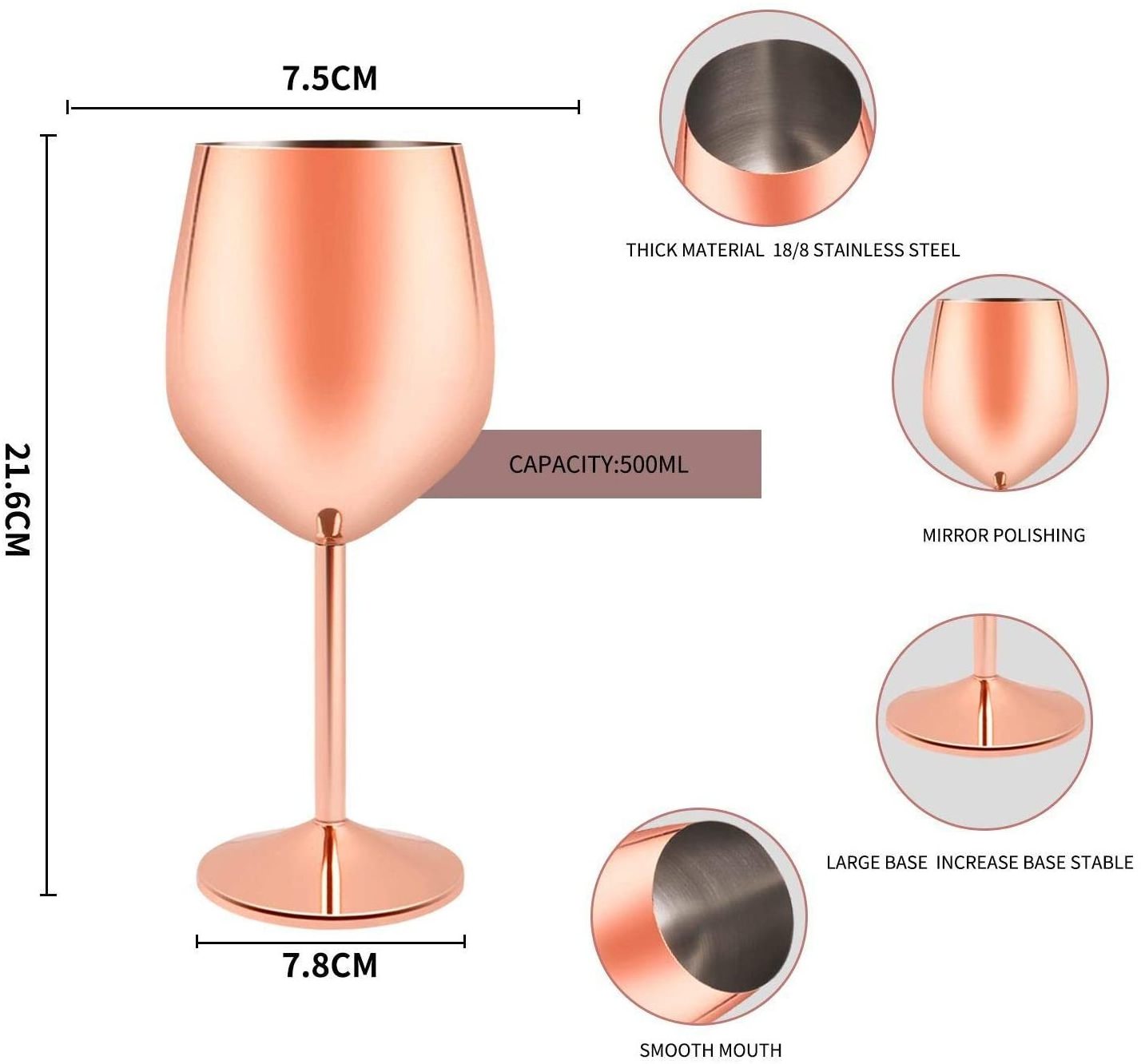 Professional Stainless Steel Gold Wine Goblet Wholesale Bulk Cocktail Martini 18OZ Metal Stemless Champagne Glasses