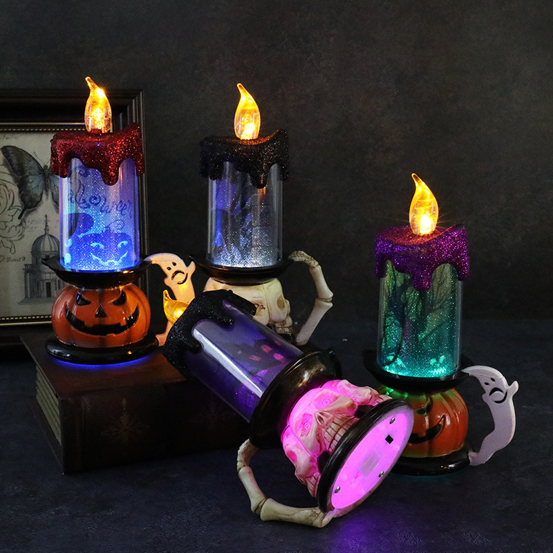 Halloween Atmosphere Decoration Pumpkin Candle Lights Flameless Flickering LED Skeleton Candle Lights