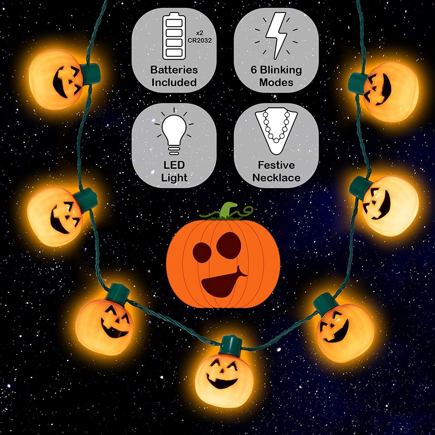 Halloween Accessories Event Kids Haunted House Photo Prop Novelties LED Light Up Halloween Pumpkin Jack O Lantern Necklace