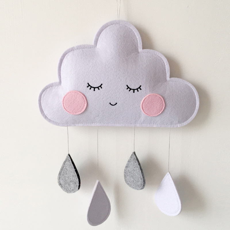 Nordic Lovely Nursery Decor Felt Cloud Raindrop Hanging Wall Decoration Pendant Wall Decor For Kids Room