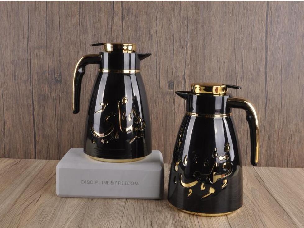 Popular Luxury Arabic Style 1000ml  Coffee Pot Set Vacuum Dallah Flask Thermos With Handle for Ramadan