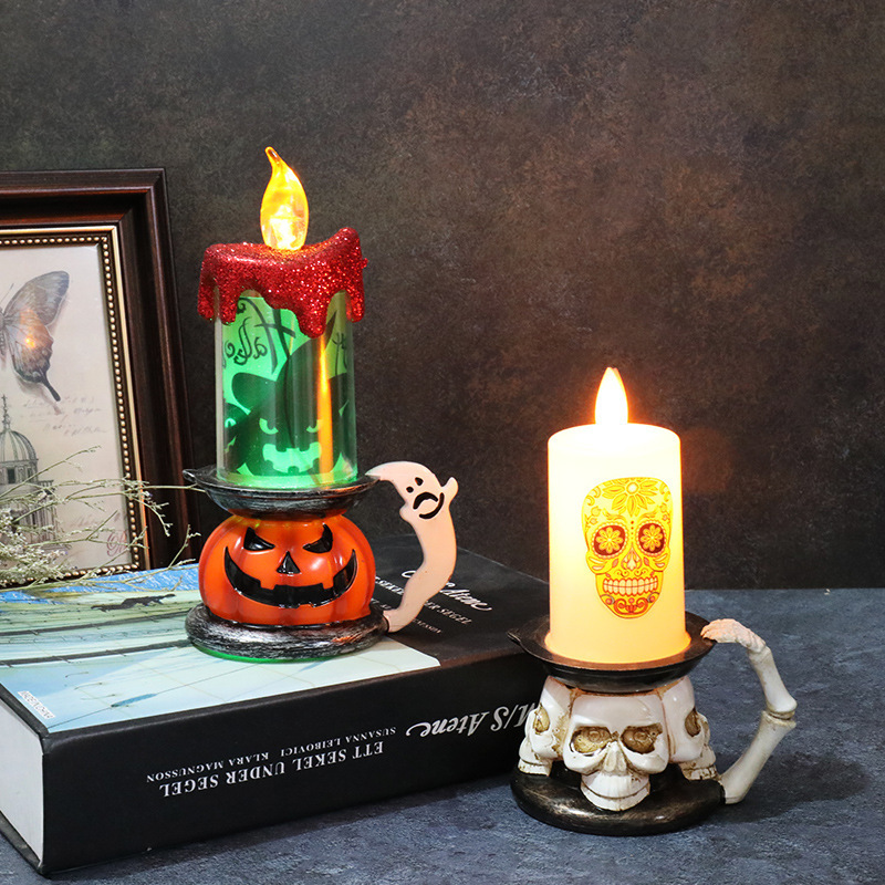 Halloween Atmosphere Decoration Pumpkin Candle Lights Flameless Flickering LED Skeleton Candle Lights