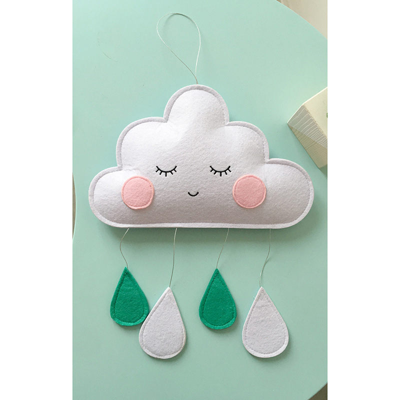 Nordic Lovely Nursery Decor Felt Cloud Raindrop Hanging Wall Decoration Pendant Wall Decor For Kids Room