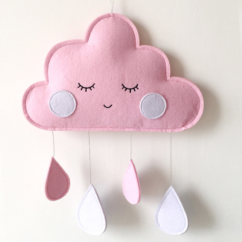 Nordic Lovely Nursery Decor Felt Cloud Raindrop Hanging Wall Decoration Pendant Wall Decor For Kids Room