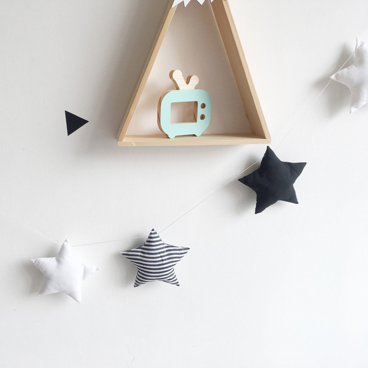 Nursery Nordic Fabric Stars Moon Garland Hanging Wall Decor For Kids Room Baby Shower Room Decoration