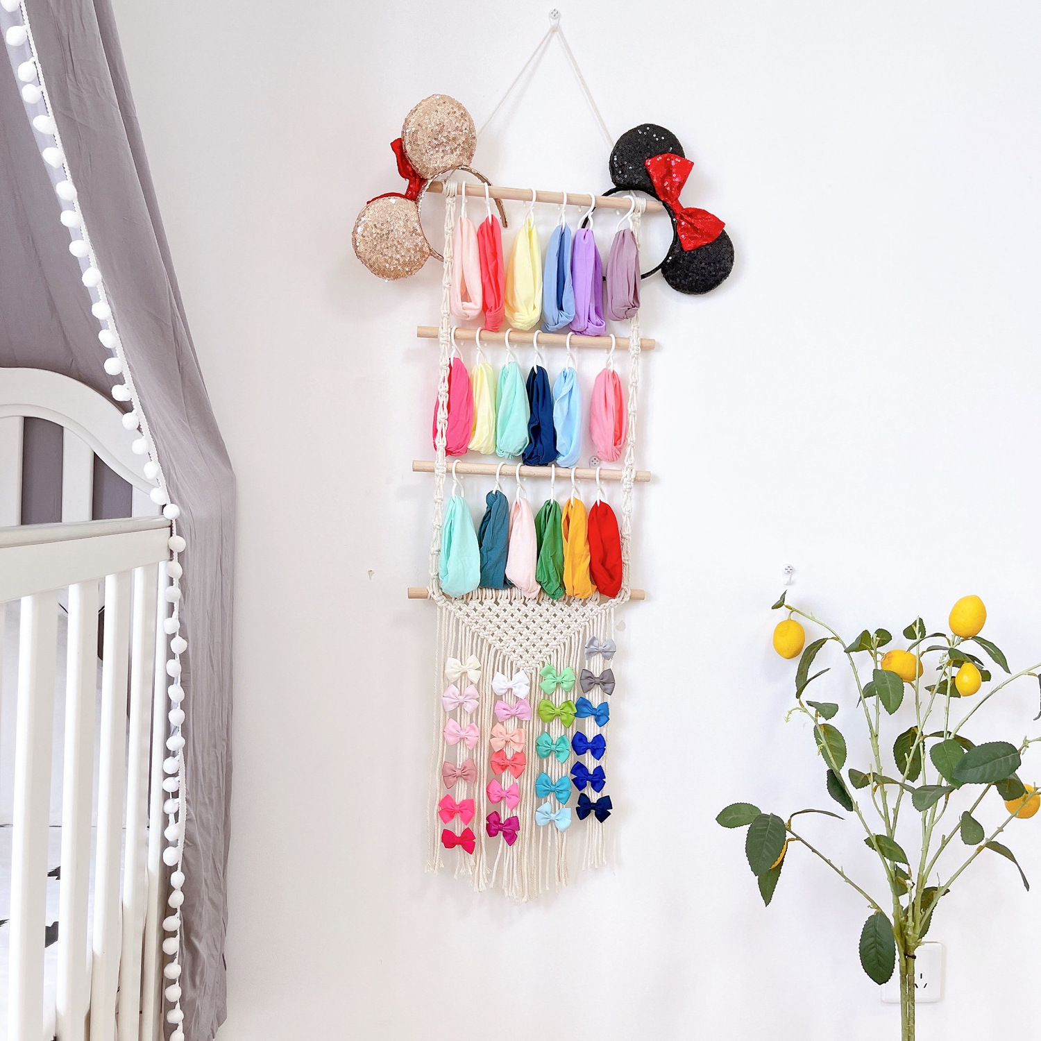 Boho Kids Hair Clip Organizer Storage Racks Wall Hanging Decor Girls Bed Room Wall Decorations