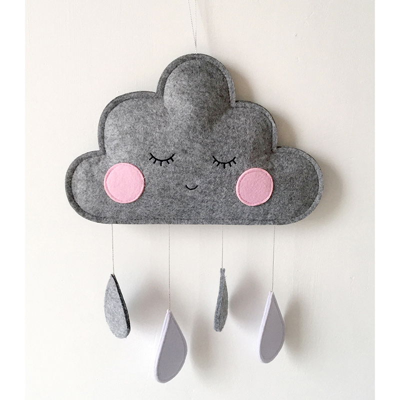 Nordic Lovely Nursery Decor Felt Cloud Raindrop Hanging Wall Decoration Pendant Wall Decor For Kids Room