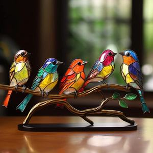 Novelty Desktop Ornaments New Wood Hummingbird Stained Desk Ornament Colorful Birds Home Desktop Decorations