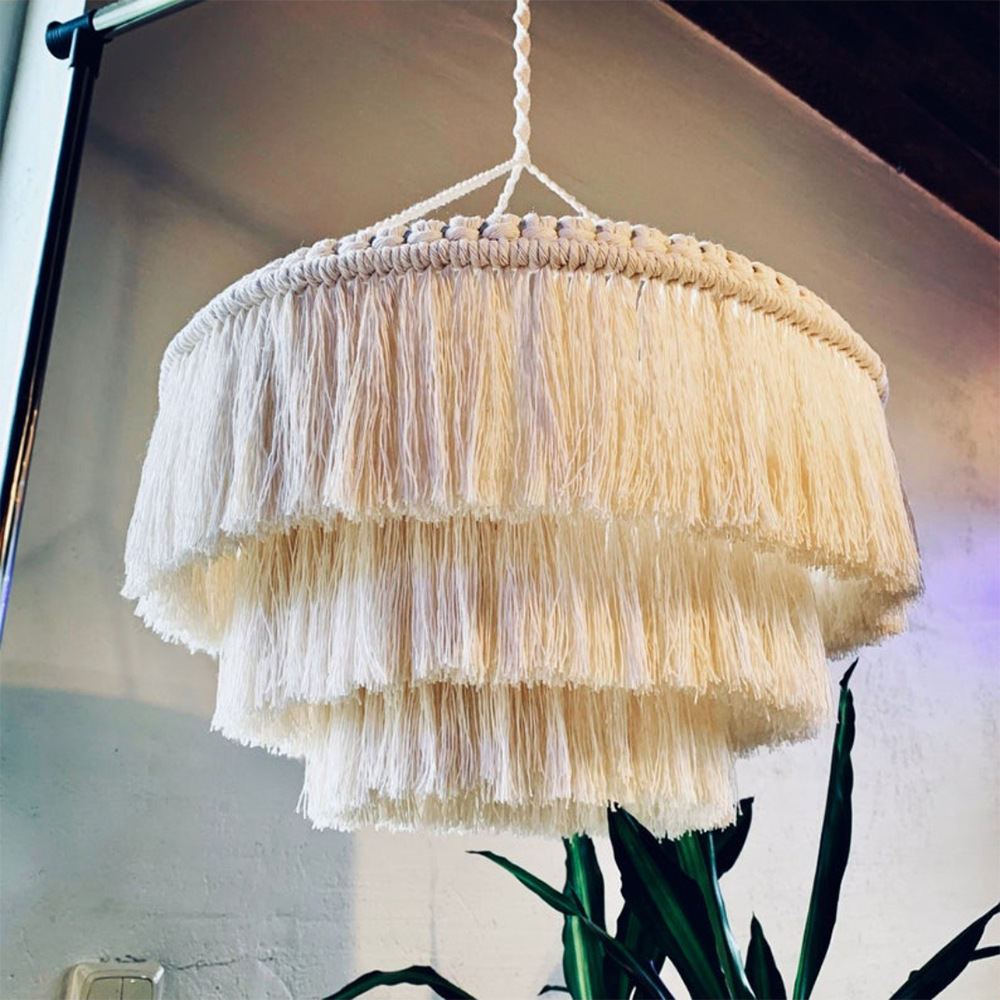 Macrame Boho Tassels Fringe Chandelier Home Decor Nordic Rustic Boho Lamp Shade