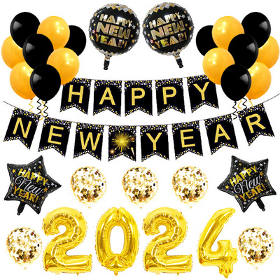 Happy New Year Decorations 2024 foil balloon glitter photo booth props confetti Party supplies happy new year 2024