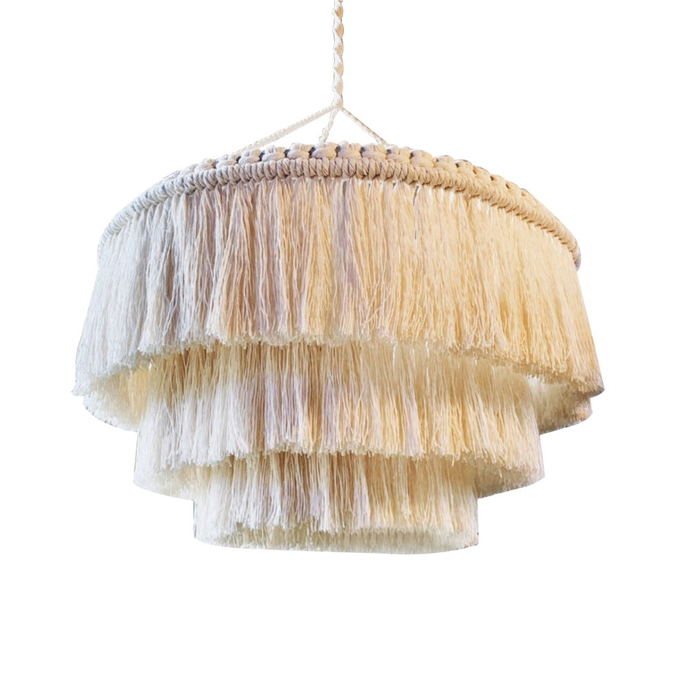 Macrame Boho Tassels Fringe Chandelier Home Decor Nordic Rustic Boho Lamp Shade