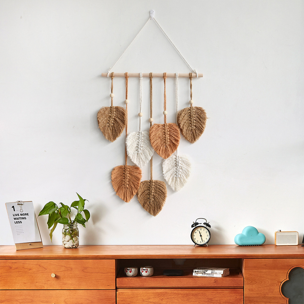 New Creative Boho Green Leaves Macrame Wall Hanging Wall Decor Macrame Leaf For Home Decor