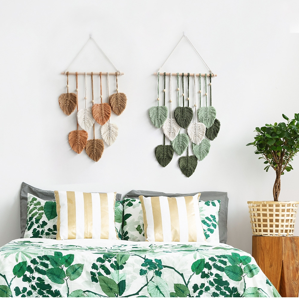 New Creative Boho Green Leaves Macrame Wall Hanging Wall Decor Macrame Leaf For Home Decor