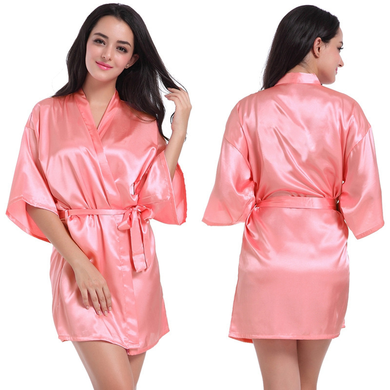 OEM custom logo Wholesale Women's Printed Sleepwear Bridesmaid Bride Party Satin Robe short  Silk Robes