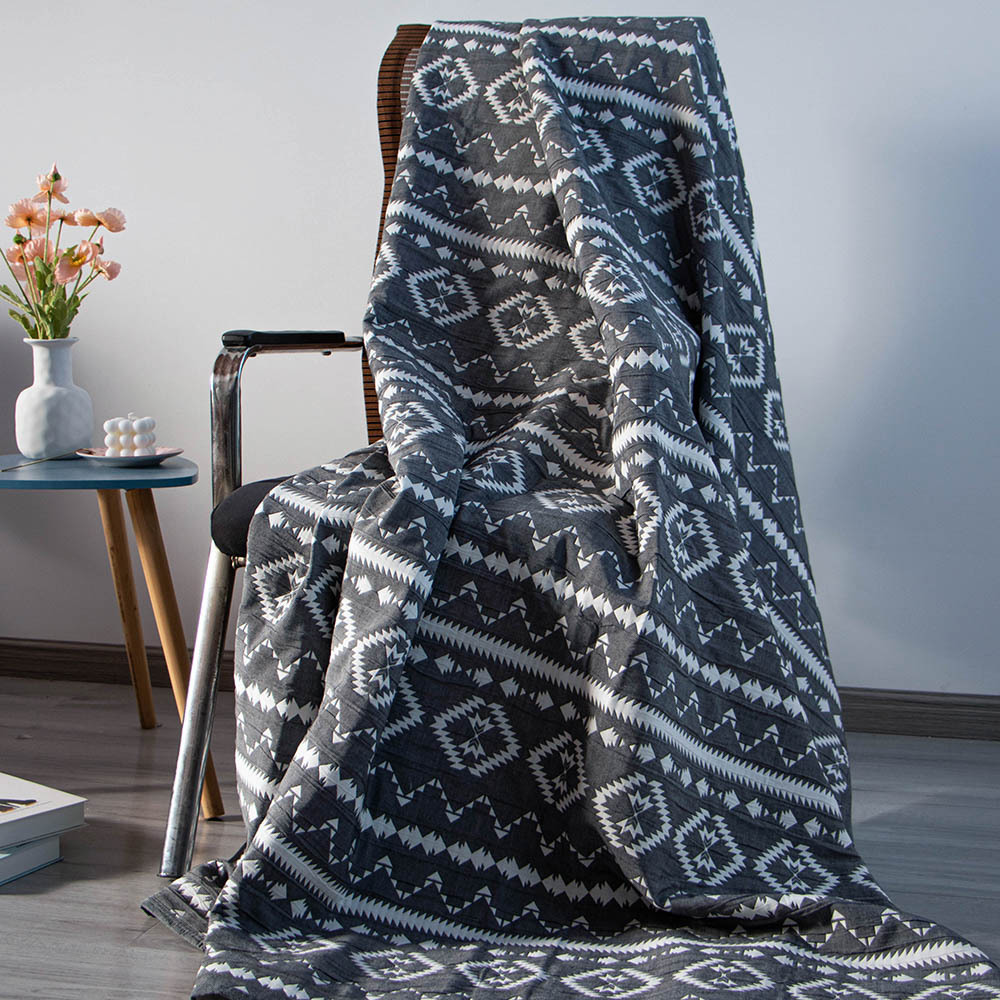 top rated luxury cotton cellular blanket yarn-dyed geometric throw blanket black grey woven for breathable plush natural for bed