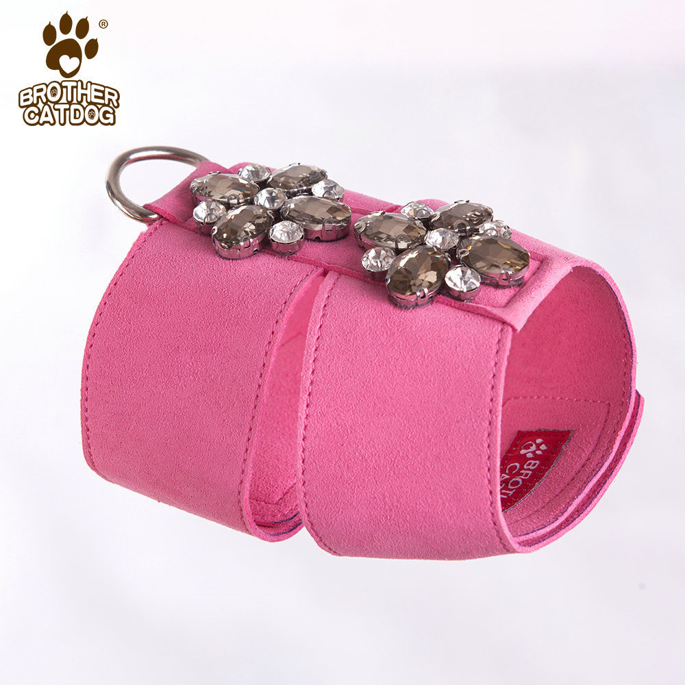 Small Kitten Cat Teddy dog accessories Soft Suede Fabric Fashion jewels puppy Dog Harness with leash set