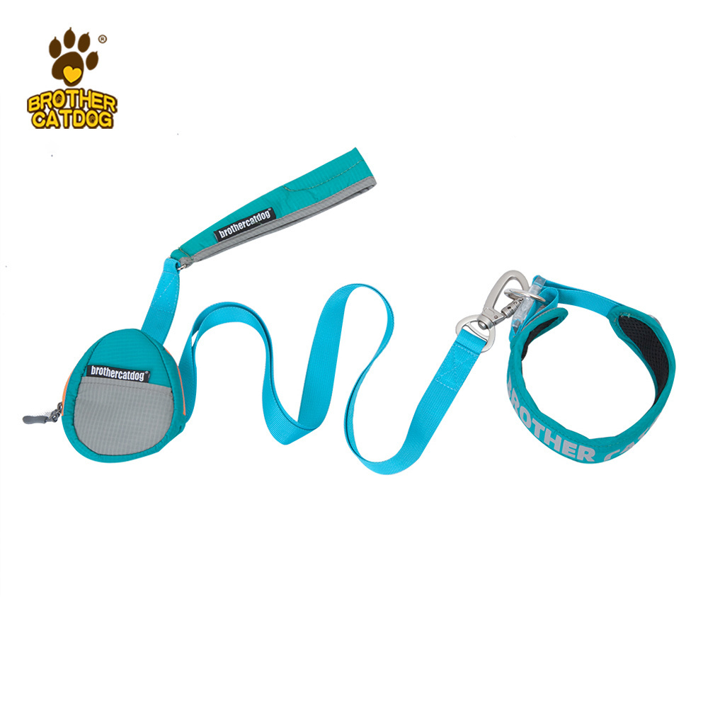 Outdoor walking dog collar and leash   lift handle dog leash with Garbage bag   Custom design wholesale Nylon dog lead