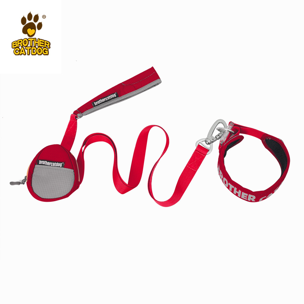 Outdoor walking dog collar and leash   lift handle dog leash with Garbage bag   Custom design wholesale Nylon dog lead