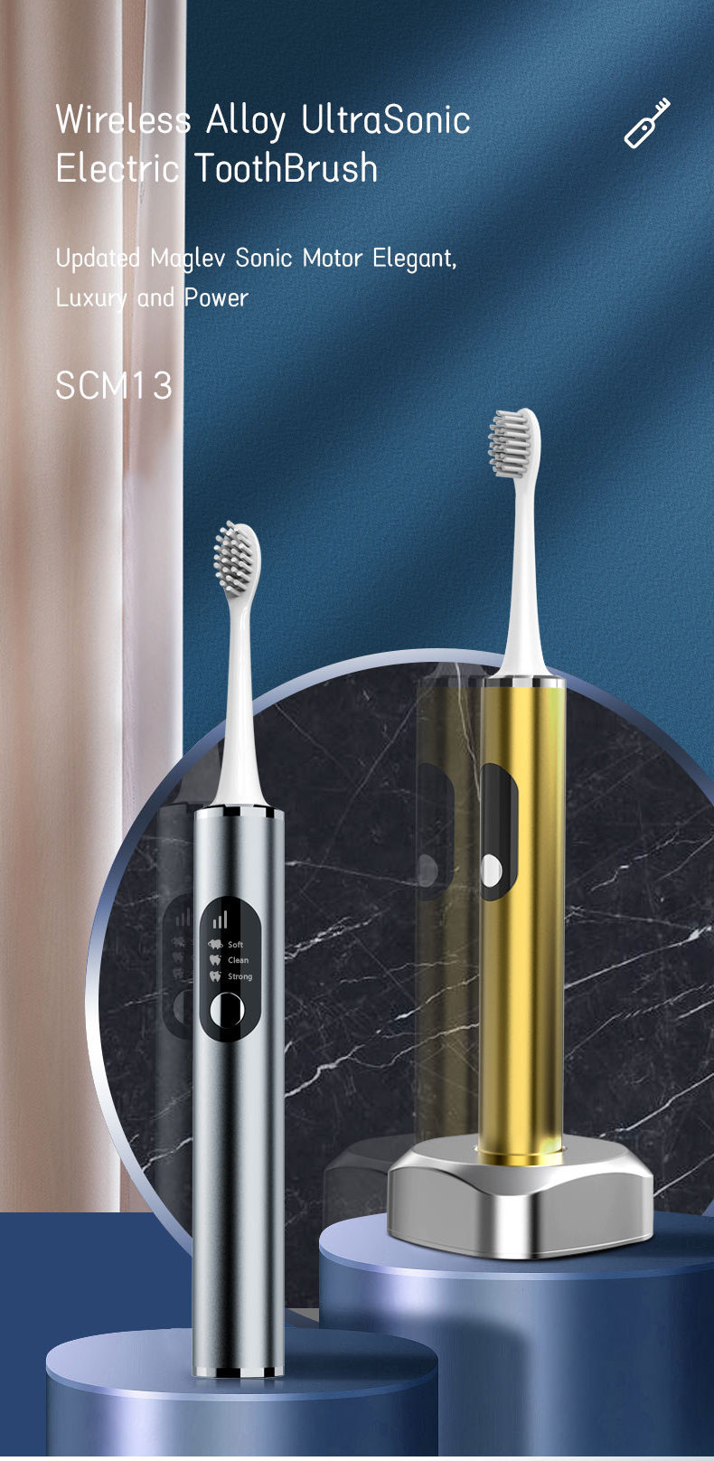 2023 Newly Designed  Stainless Steel High Quality Sonic Rechargeable Electric Toothbrush Adult Electric Toothbrush