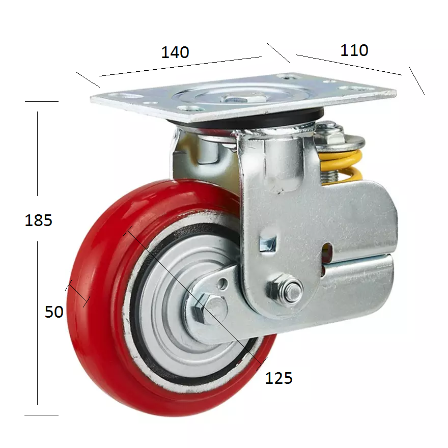 High Grade 5 Inch Caster PU Spring Shock Absorption Universal Wheel 125 mm Iron Core Plate Casters