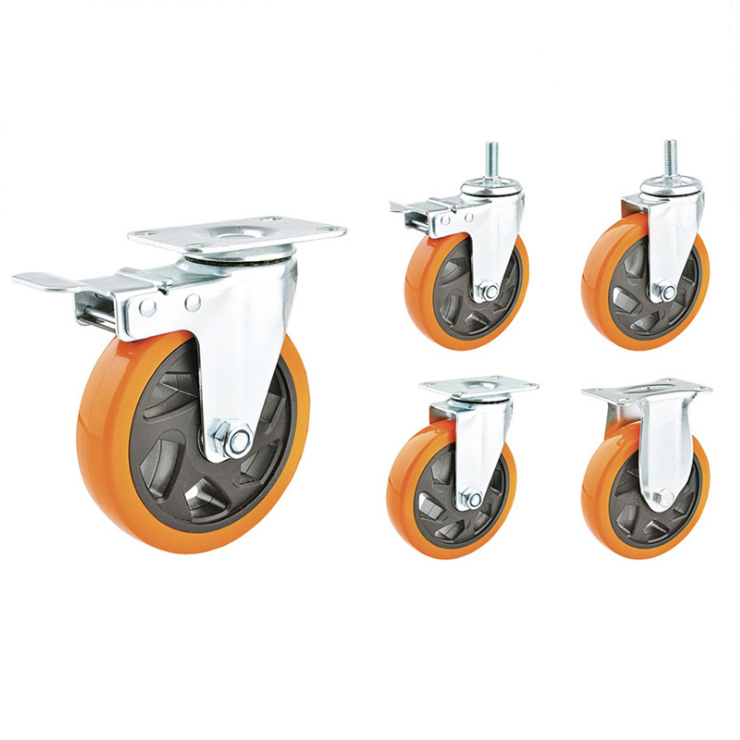 Swivel heavy duty caster 4 inch 100mm shopping cart castor with orange wheel with brake