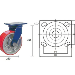 Industrial Swivel Castor Super Heavy Duty Caster 10 Inch Iron Core Polyurethane Coated Wheel