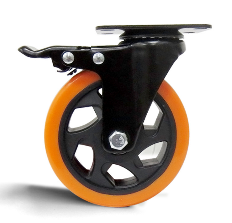 Swivel heavy duty caster 4 inch 100mm shopping cart castor with orange wheel with brake