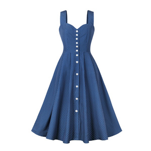 MXN 5293 women's polka dot slip dress sleeveless button pocket high waisted retro vintage dress for women