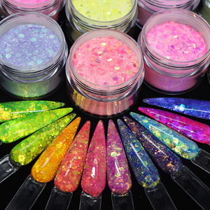 Manufacture Private Label 30g Mixed Mermaid Hexagon Chunky Glitter Sequins Acrylic Powder Nail Art Glitter Powder For Nails