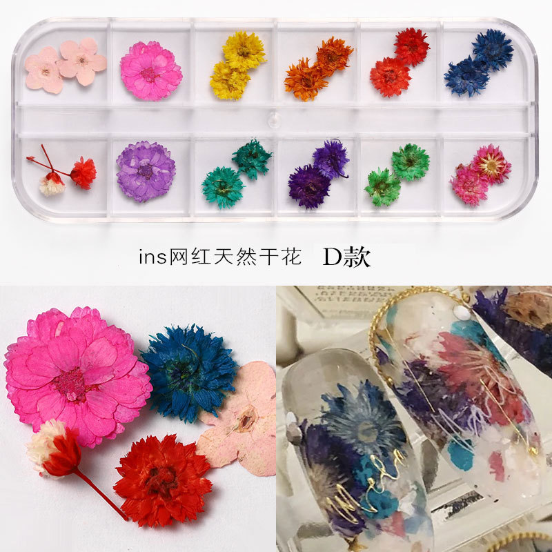 12 Grid Spring Summer Style Dried Flowers Nail Decorations Dry Flower Natural Leaf Stickers 3D Nail Art Design Charms