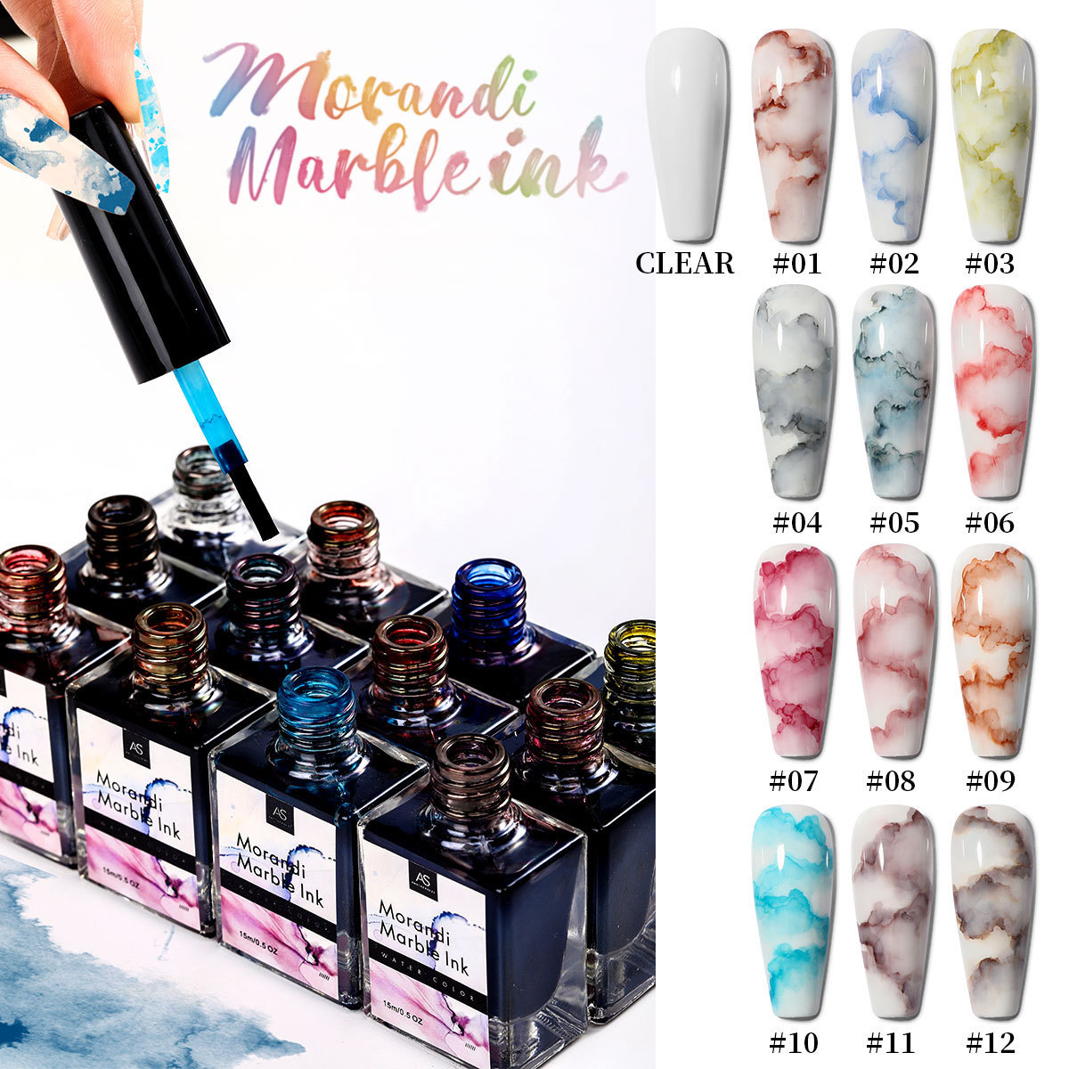 AS Smoky Black Morandi Blooming Gel Nail Painting Hema Free Uv Gel Soak Off Nail Glue Marble Blooming Gel