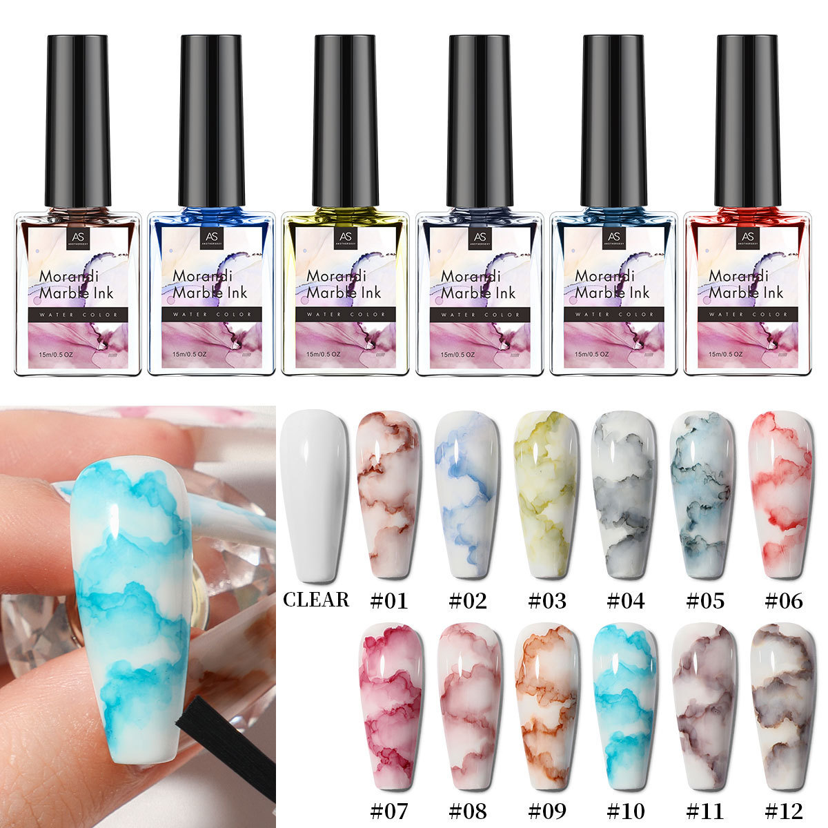 AS Smoky Black Morandi Blooming Gel Nail Painting Hema Free Uv Gel Soak Off Nail Glue Marble Blooming Gel