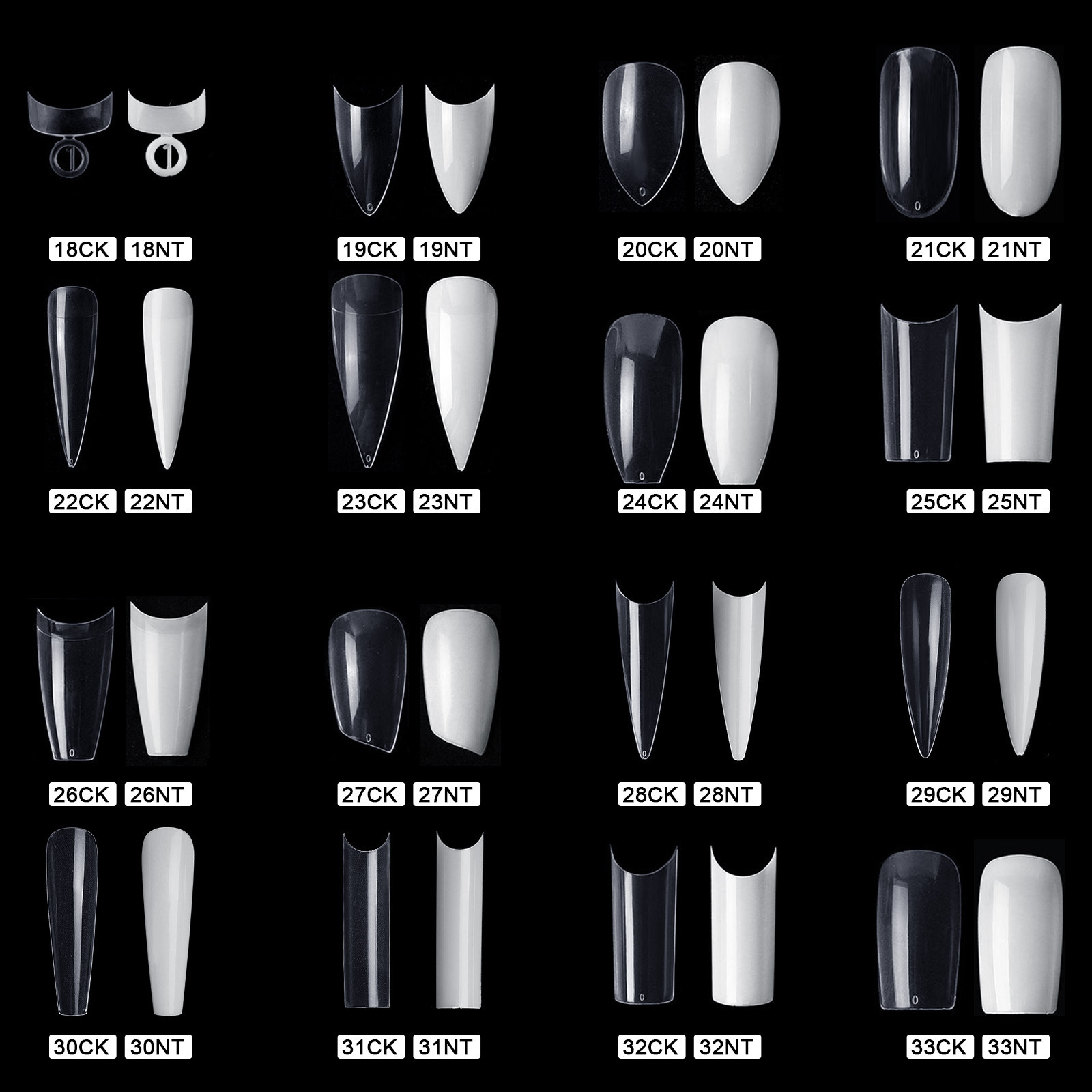 Wholesale 33 types 500pcs Clear False Ballerina Stiletto Nails Sharp Toe Natural French Coffin Press on ABS Nail Tips