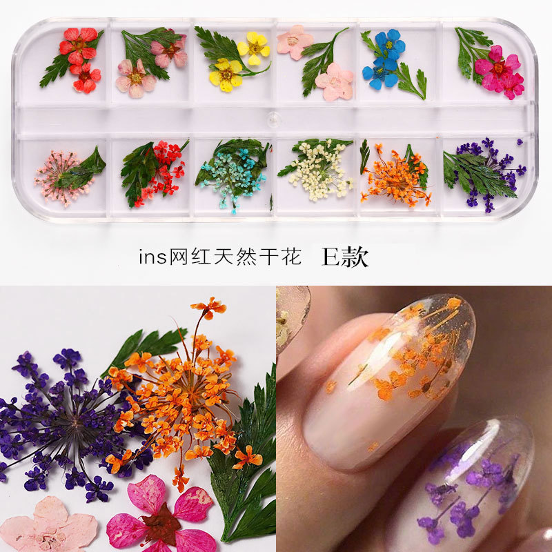 12 Grid Spring Summer Style Dried Flowers Nail Decorations Dry Flower Natural Leaf Stickers 3D Nail Art Design Charms