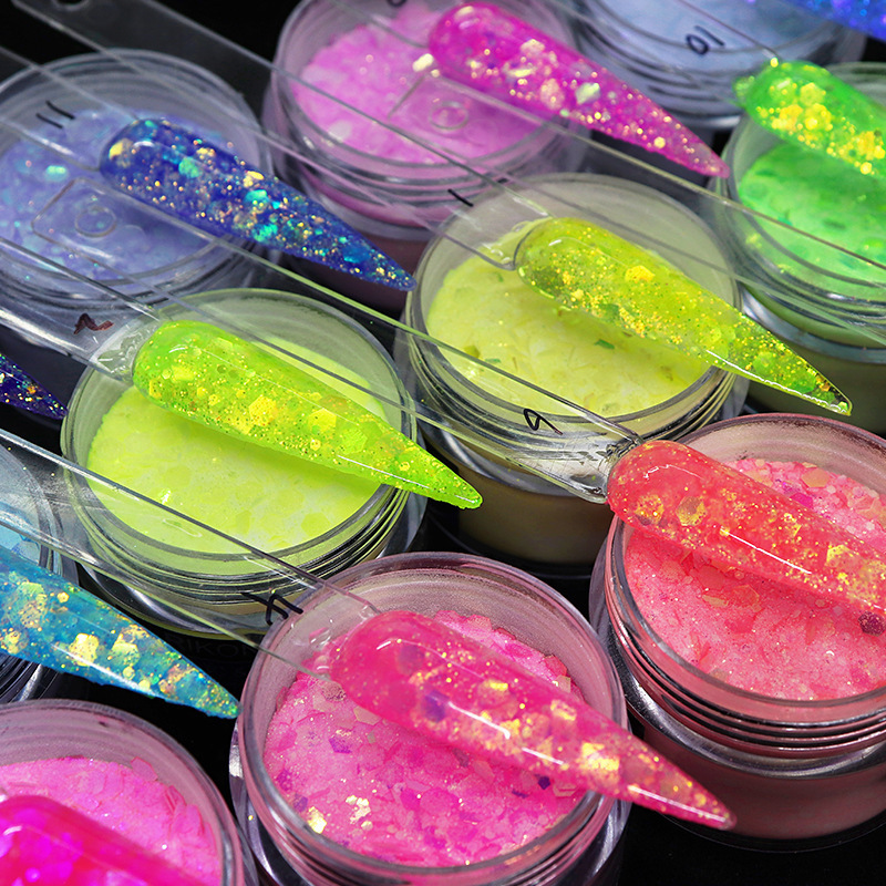 Acrylic Nail Powder Professional Polymer Colored Acrylic Powder With Chunky Glitter For Acrylic Nail Extension Carving