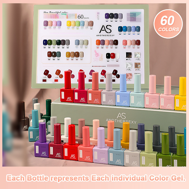 Private Label Luxury AS 60 Colors Soak Off  UV Nail Gel Polish Set OEM VIP Pro Kit Vernis Permanent Gel Polish Collection