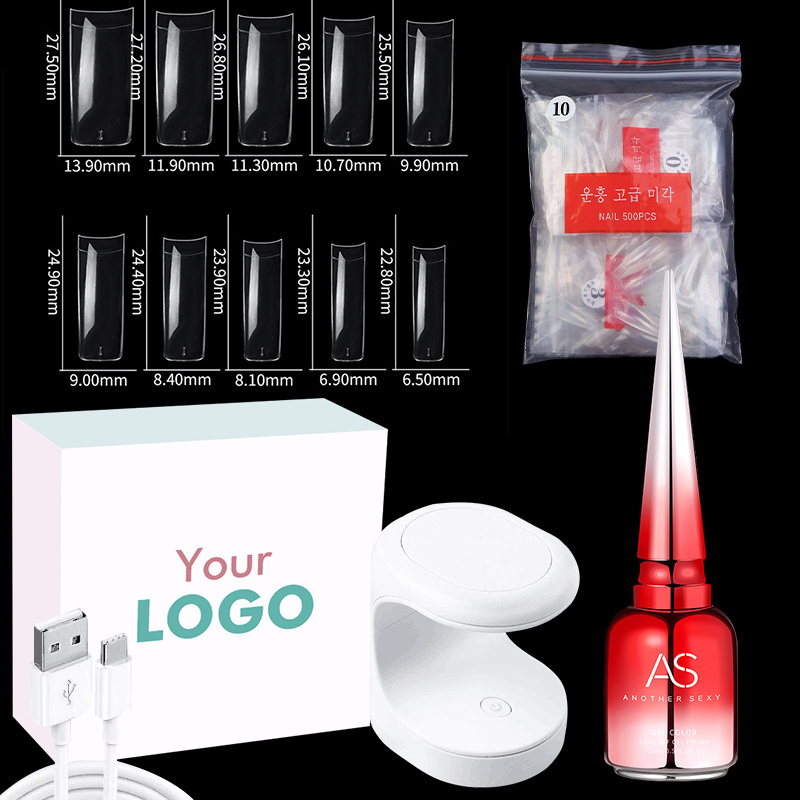 AS Nail Tips and Glue Gel Kit Gel X Nails Extension Kit Acrylic C Curve Fake Nail Tips With Glue