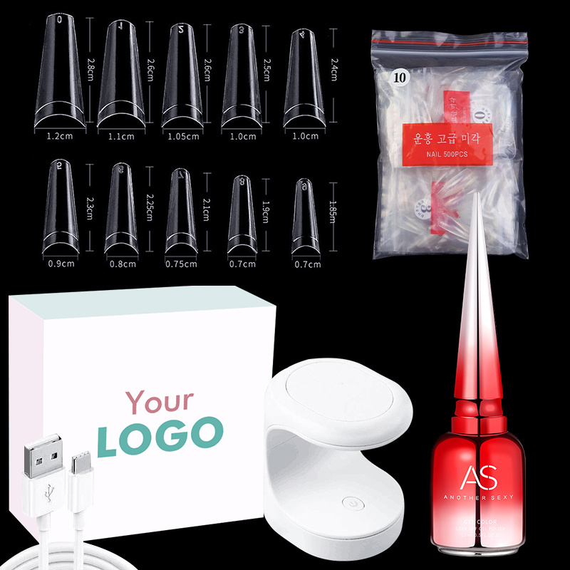 AS Nail Tips and Glue Gel Kit Gel X Nails Extension Kit Acrylic C Curve Fake Nail Tips With Glue