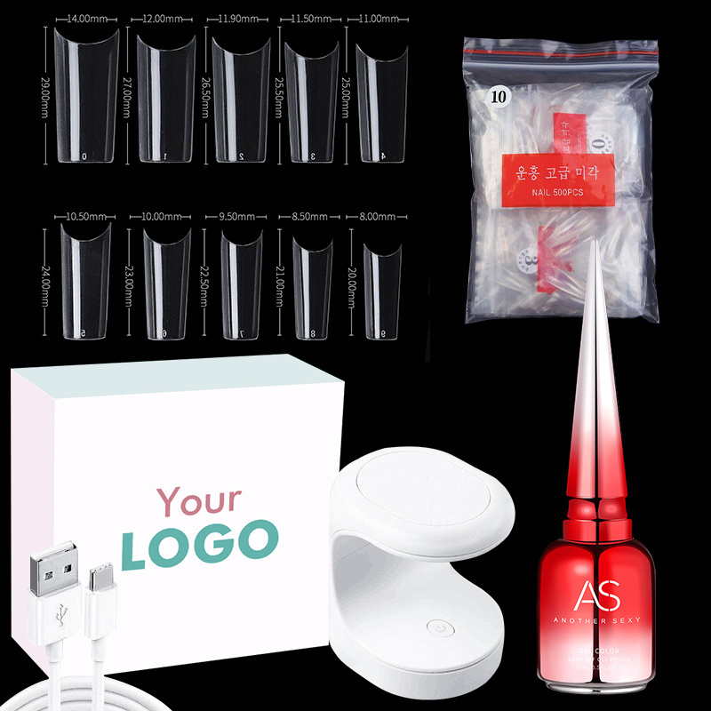 AS Nail Tips and Glue Gel Kit Gel X Nails Extension Kit Acrylic C Curve Fake Nail Tips With Glue