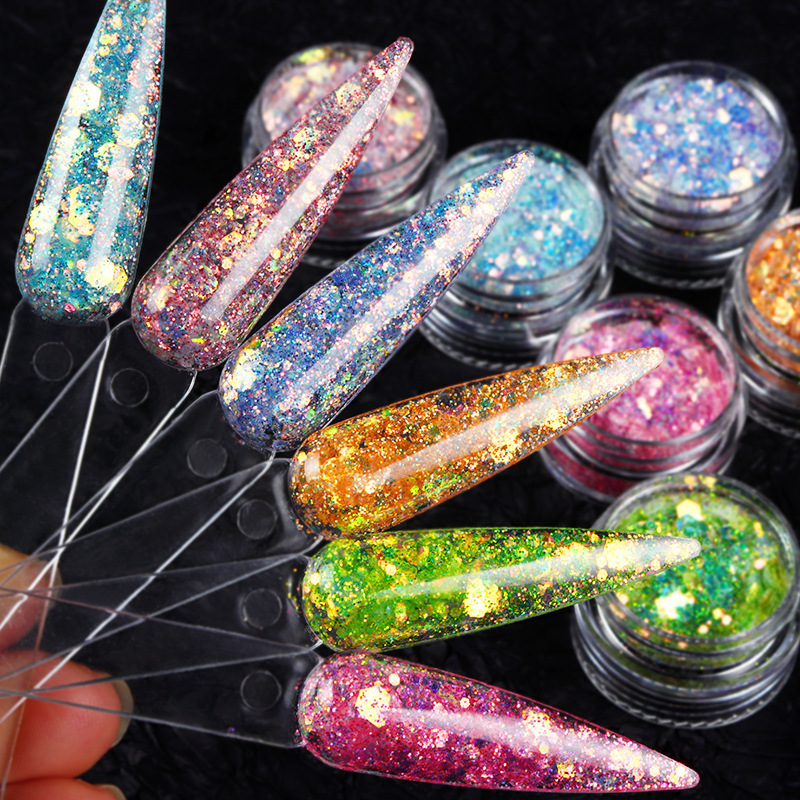 Acrylic Nail Powder Professional Polymer Colored Acrylic Powder With Chunky Glitter For Acrylic Nail Extension Carving