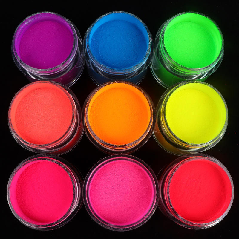 China Manufacturer OEM Custom Logo Organic Neon Pigment Dip Powders Kit Nail Glow In The Dark Luminous Color Dipping Powder