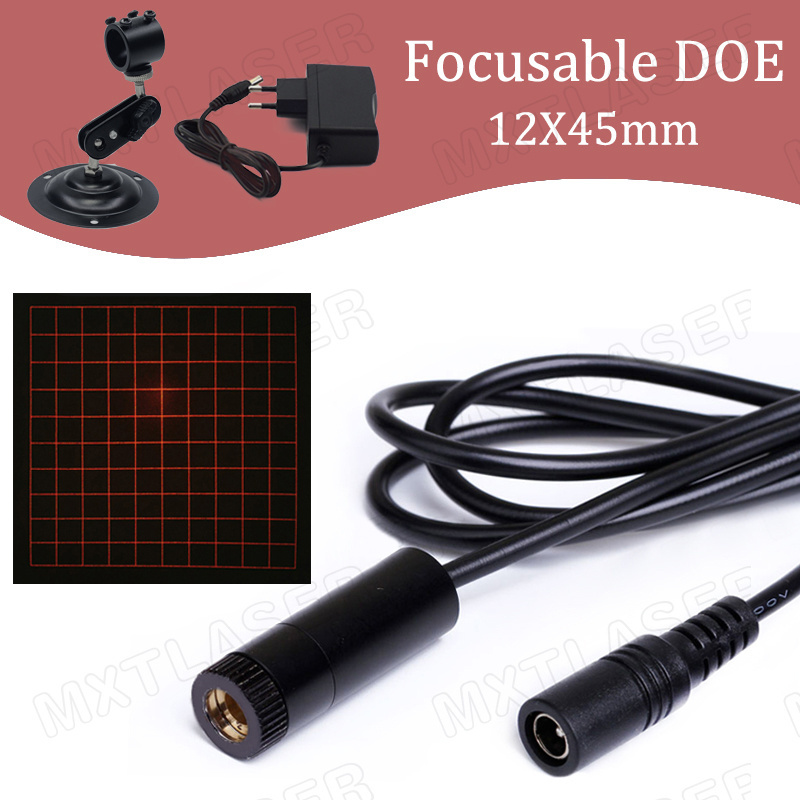 D12x45mm Square Grid D10x10mm Adjustable Focus 650nm 660nm DOE 10mW~200mW with 42 Degree Fan Angle Red Laser Module